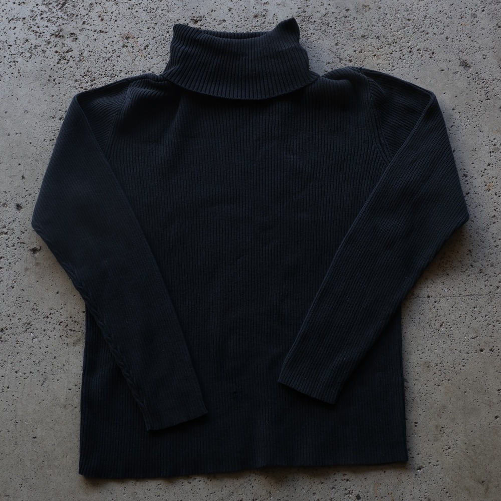 Vintage 90s GAP Womens L Black Ribbed Cotton Turtleneck Sweater Hong Kong